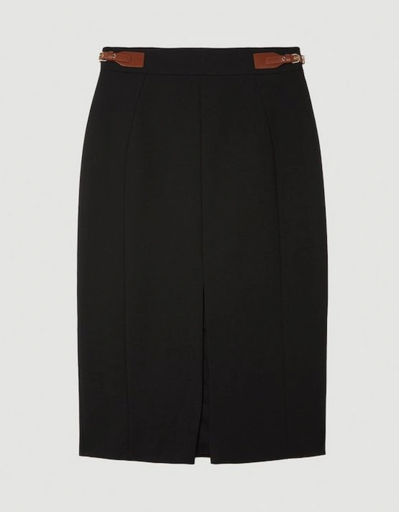 Plus Size Tailored Compact Stretch Tab Detail Midi Skirt