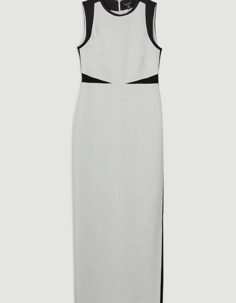 Compact Stretch Contrast Panel Tailored Maxi Dress