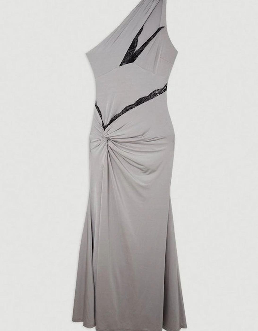Lace Trim One Shoulder Jersey Maxi Dress
