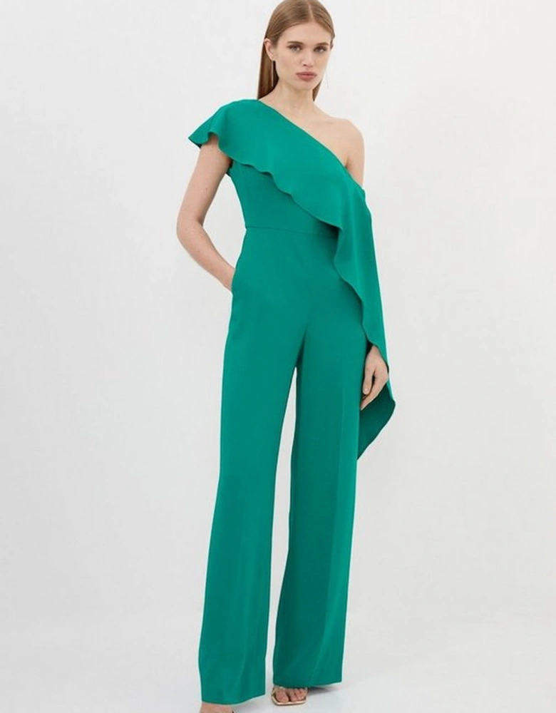 Tailored Compact Stretch Viscose Drape Detail Jumpsuit