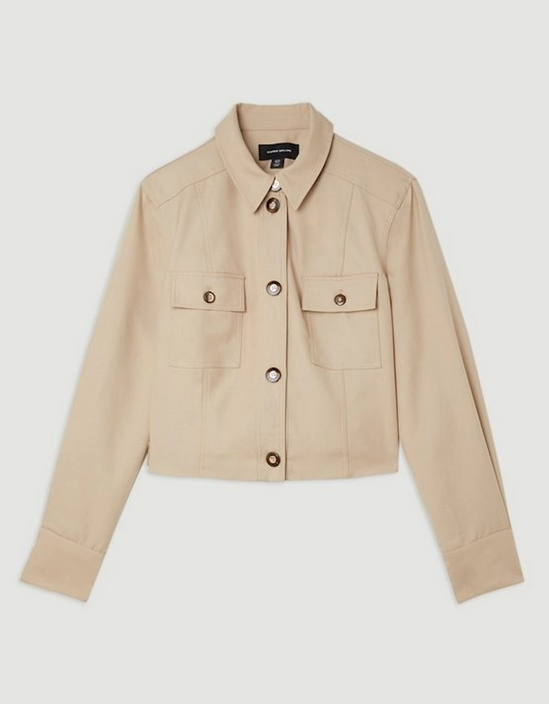 Twill Canvas Front Pocket Tailored Cropped Jacket