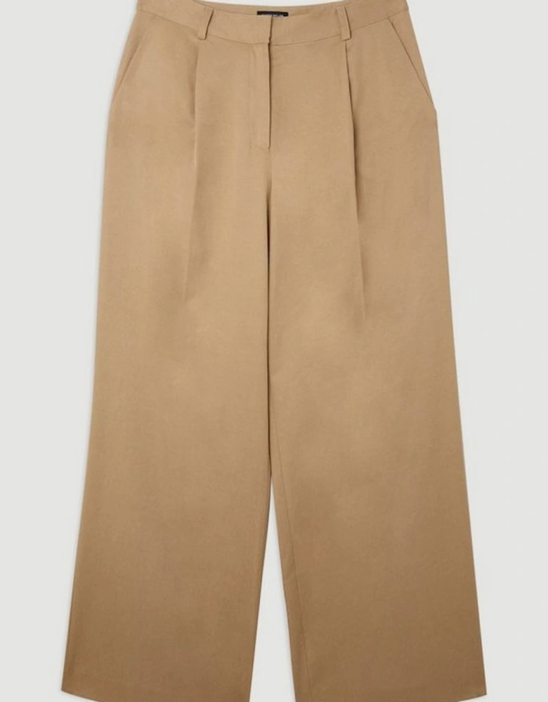 Petite Tencel Cotton Pleated Wide Leg Tailored Trousers