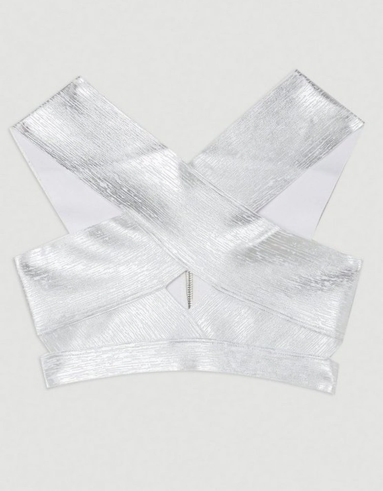 Cross Front Foiled Bandage Bikini Top