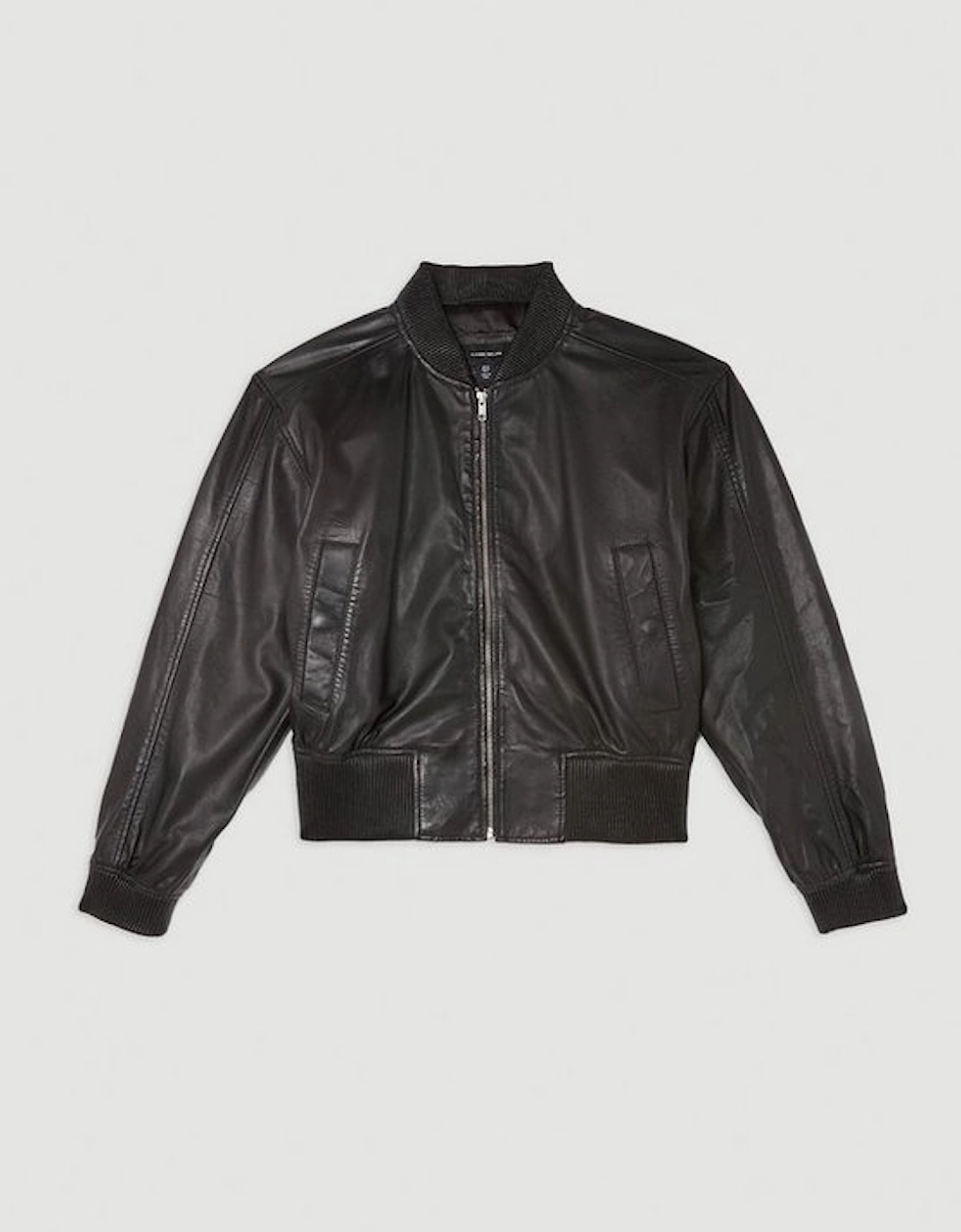 Leather Ribbed Bomber Jacket