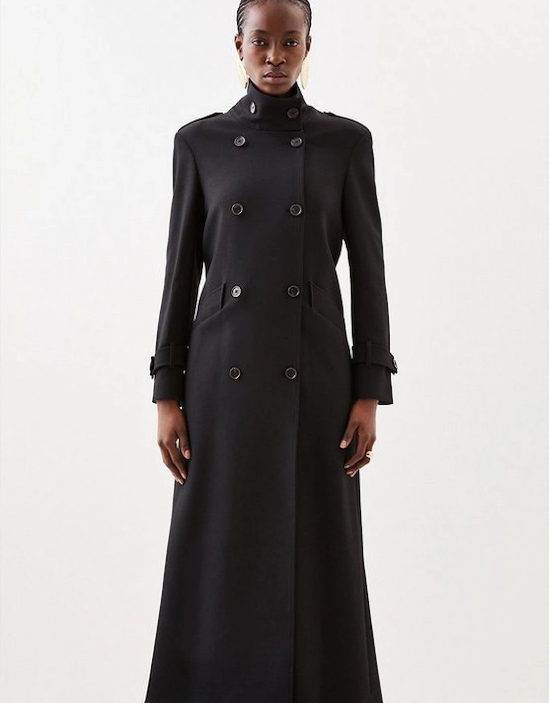 Compact Stretch Belted Double Breasted Maxi Tailored Coat, 8 of 7
