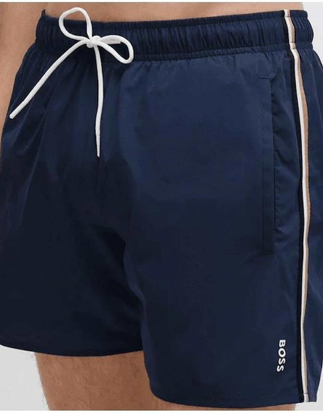 Iconic Stripe Logo Navy Swim Shorts