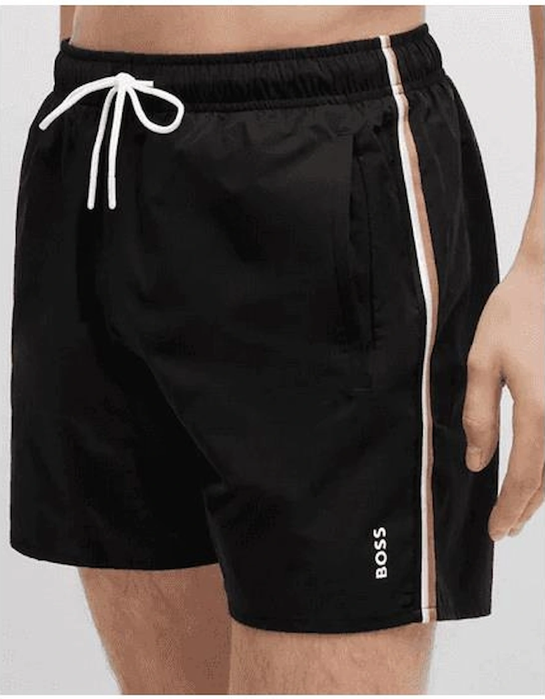 Iconic Stripe Logo Black Swim Shorts