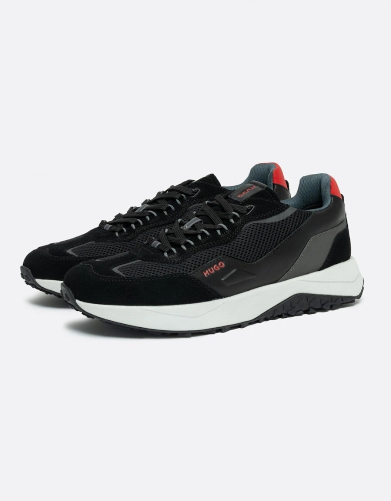 Kane Runn Mens Leather lace-Up Trainers with Mesh Trims