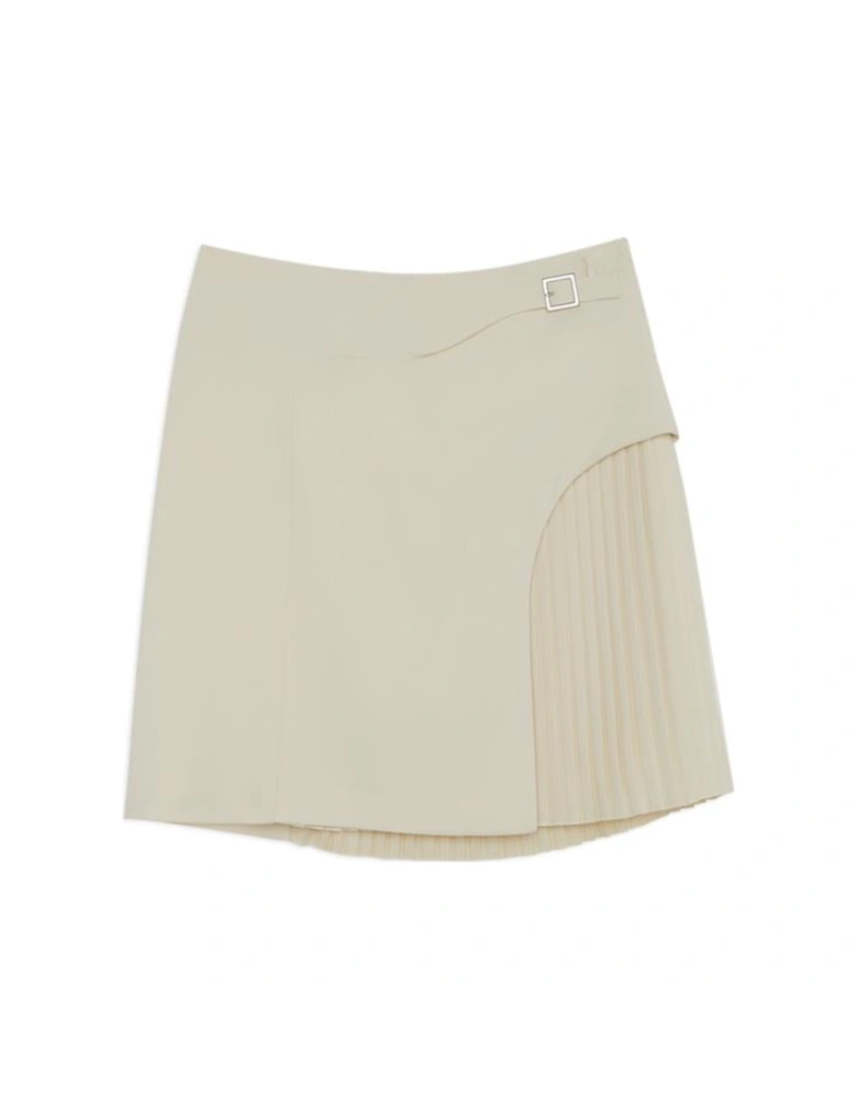 Tailored Buckle Detail Pleated Mini Skirt