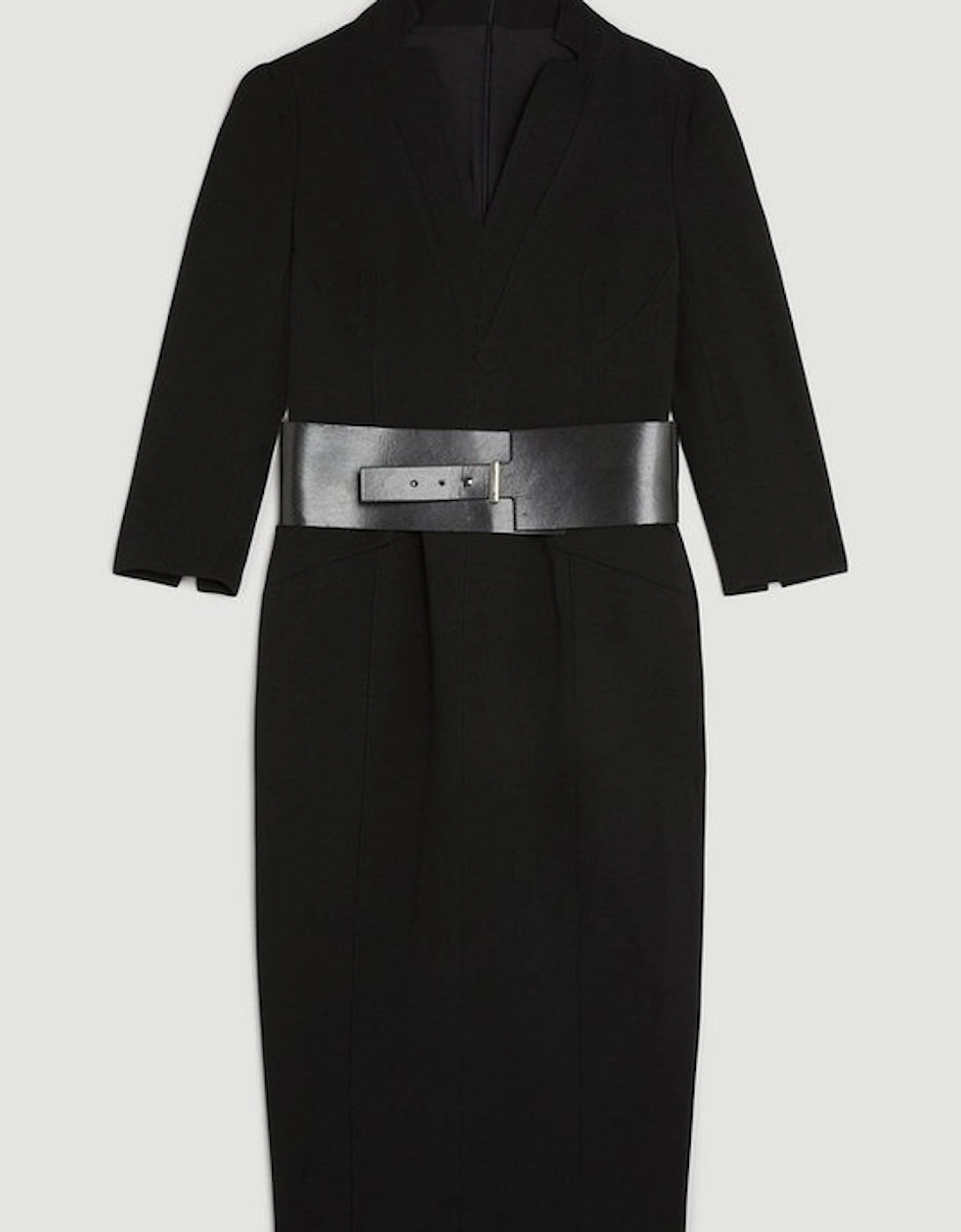 Tailored Structured Crepe Forever Wide Belt Pencil Midi Dress