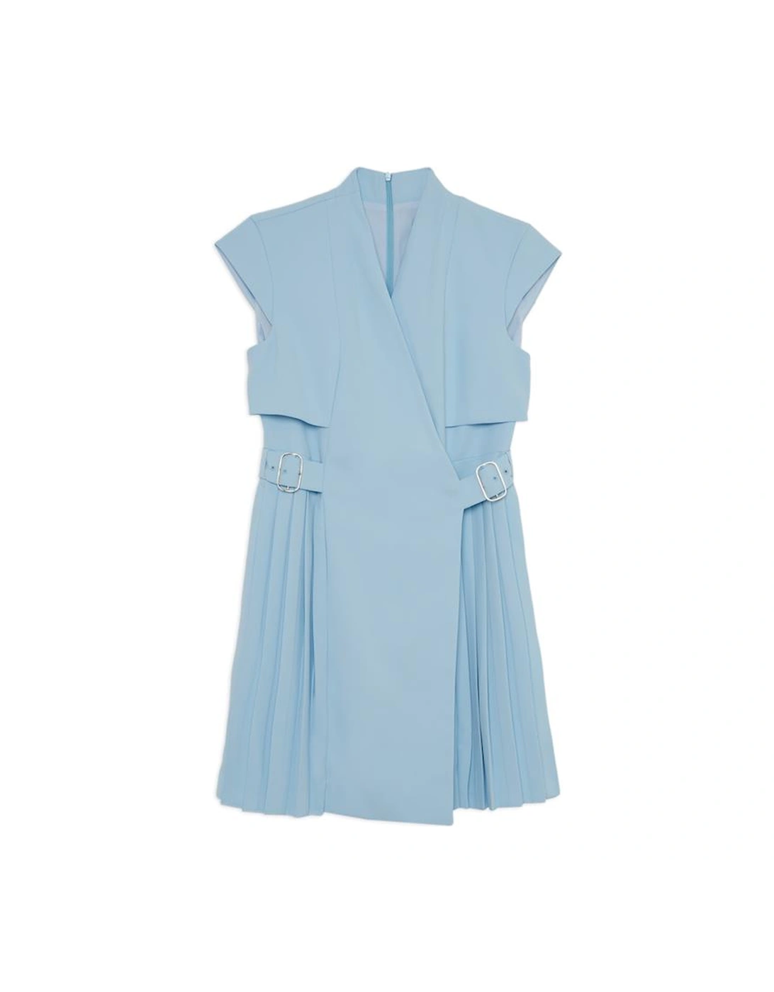 Petite Tailored Crepe Pleated Collarless Mini Dress
