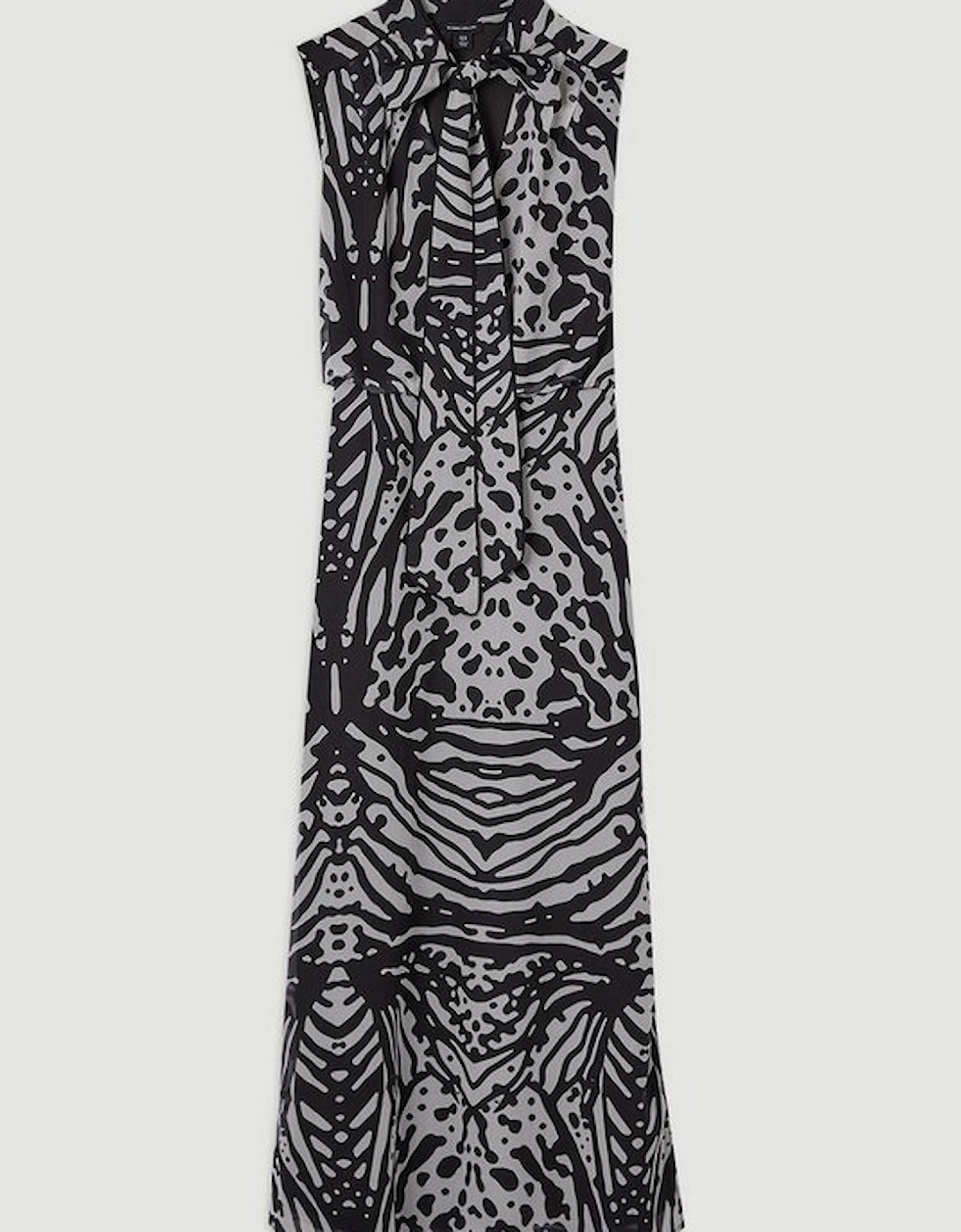 Animal Print Georgette Woven Tie Neck Midi Dress
