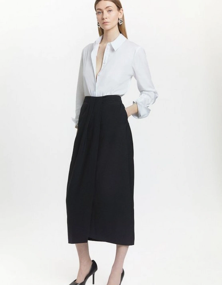 Wool Blend Wrap Detail Midi Skirt