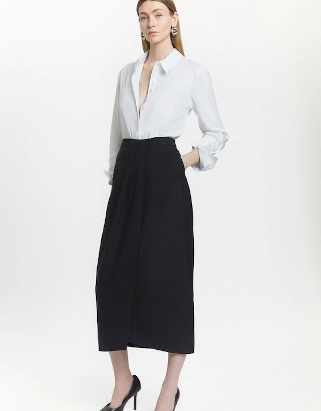 Wool Blend Wrap Detail Midi Skirt, 8 of 7