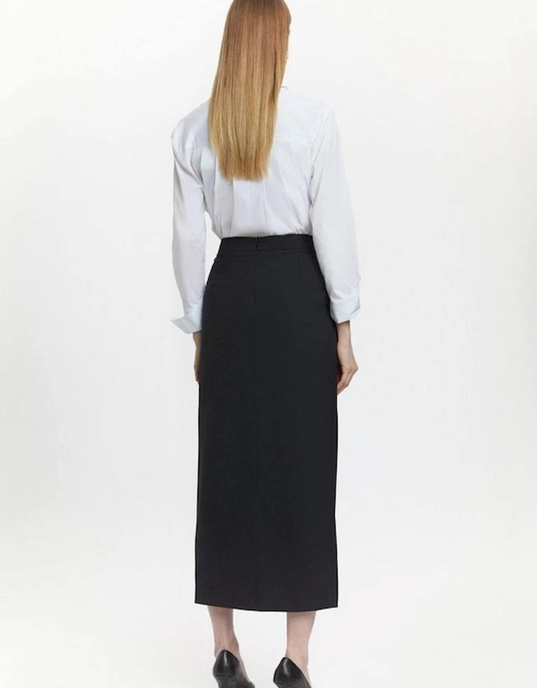 Wool Blend Wrap Detail Midi Skirt