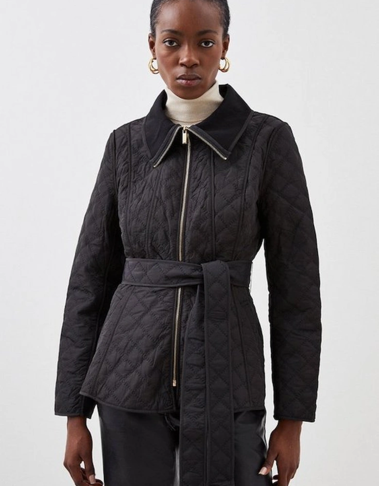 Quilted Peplum Belted Coat