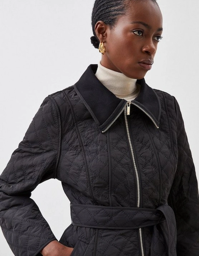 Quilted Peplum Belted Coat