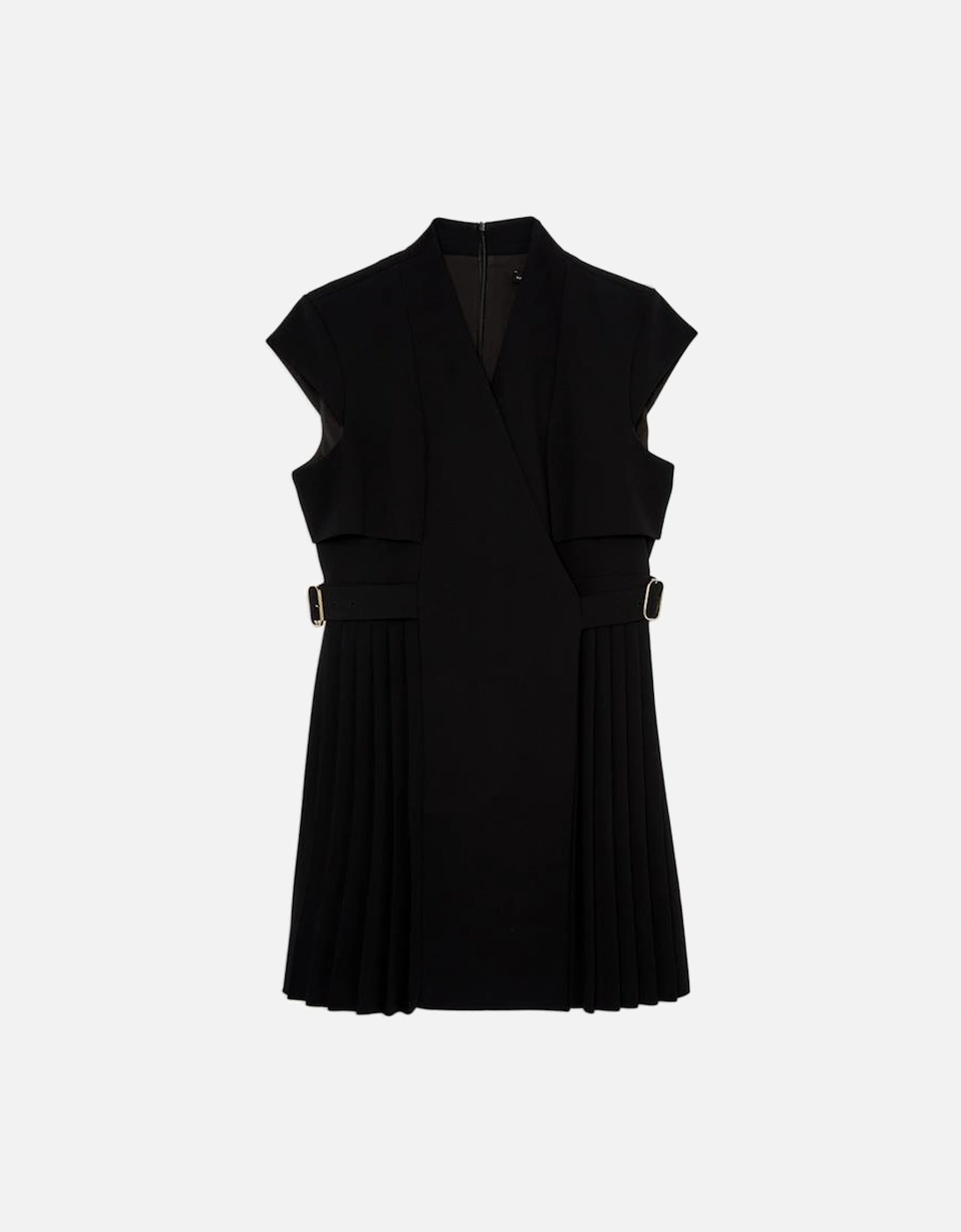 Plus Size Tailored Crepe Pleated Collarless Mini Dress