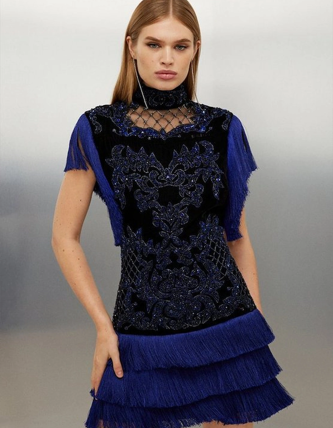 Velvet Baroque Fringe Woven Mini Dress, 9 of 8