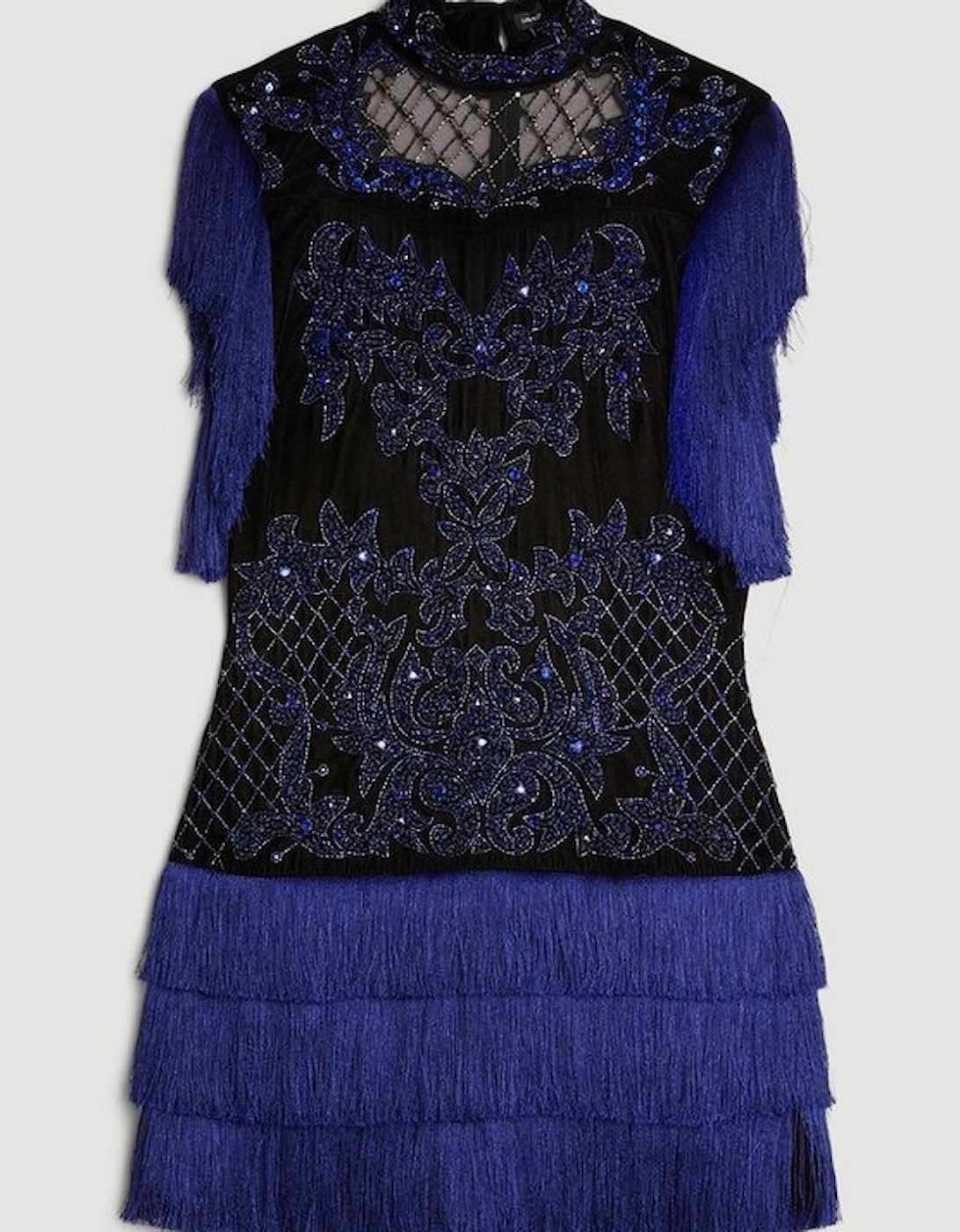 Velvet Baroque Fringe Woven Mini Dress