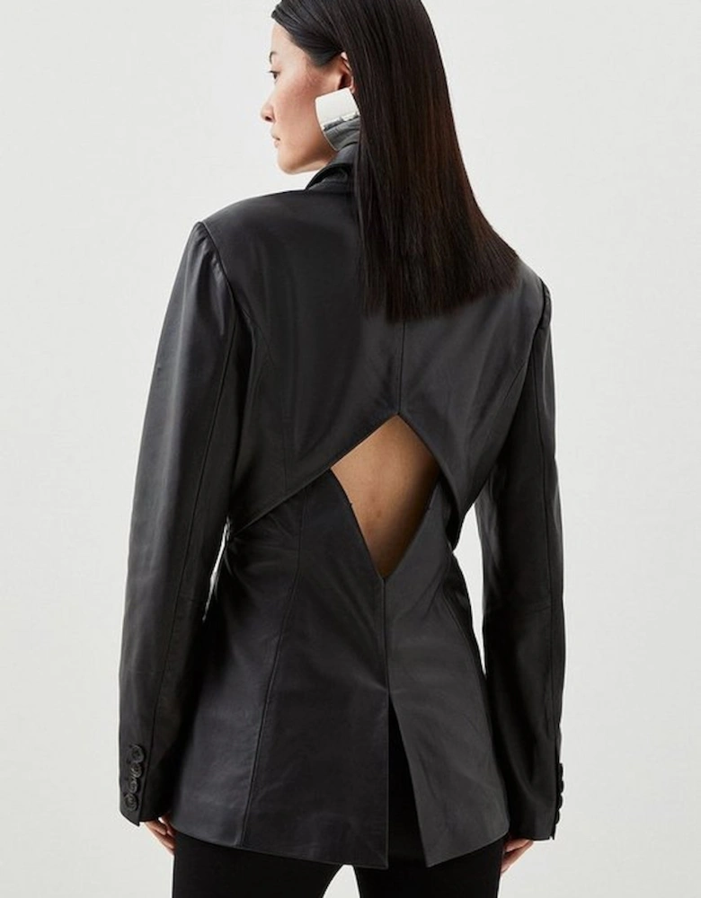 Leather Tailored Open Back Blazer