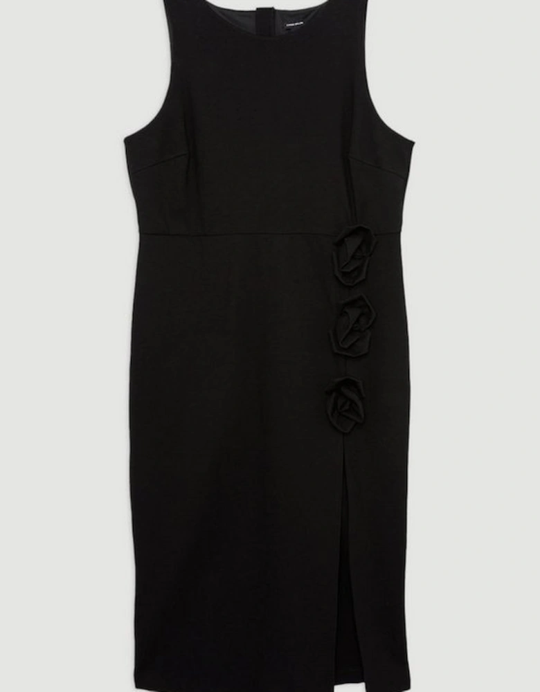 Plus Size Rosette Ponte Jersey Slit Maxi Dress