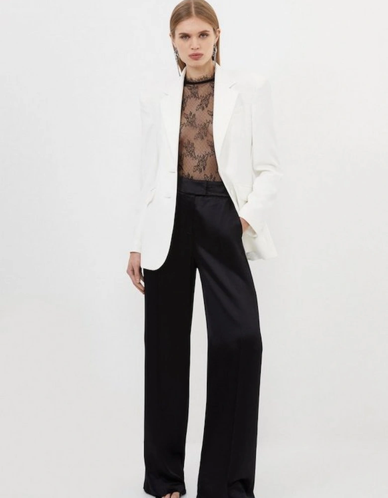 Tailored Viscose Satin Back Crepe Wide Leg Trousers