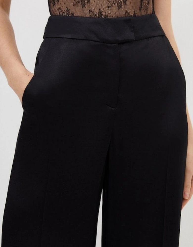 Tailored Viscose Satin Back Crepe Wide Leg Trousers