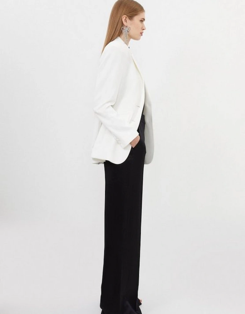 Tailored Viscose Satin Back Crepe Wide Leg Trousers
