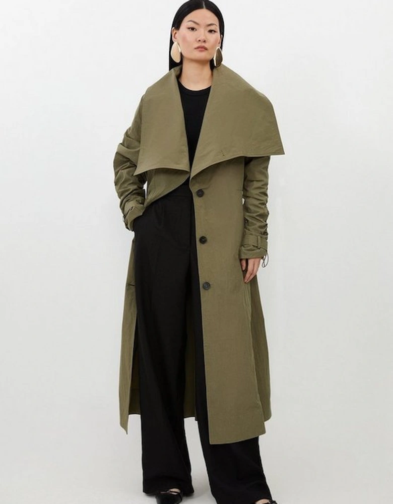 Tailored Asymmetric Collar Relaxed Fit Belted Coat