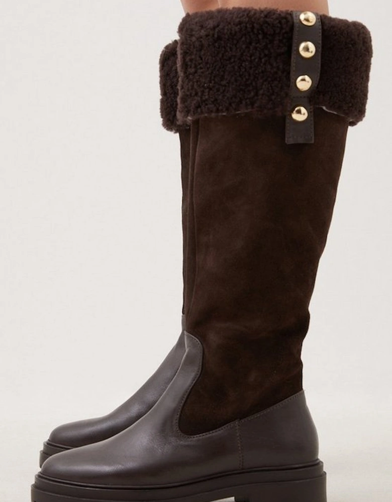 Leather Shearing Knee High Boot