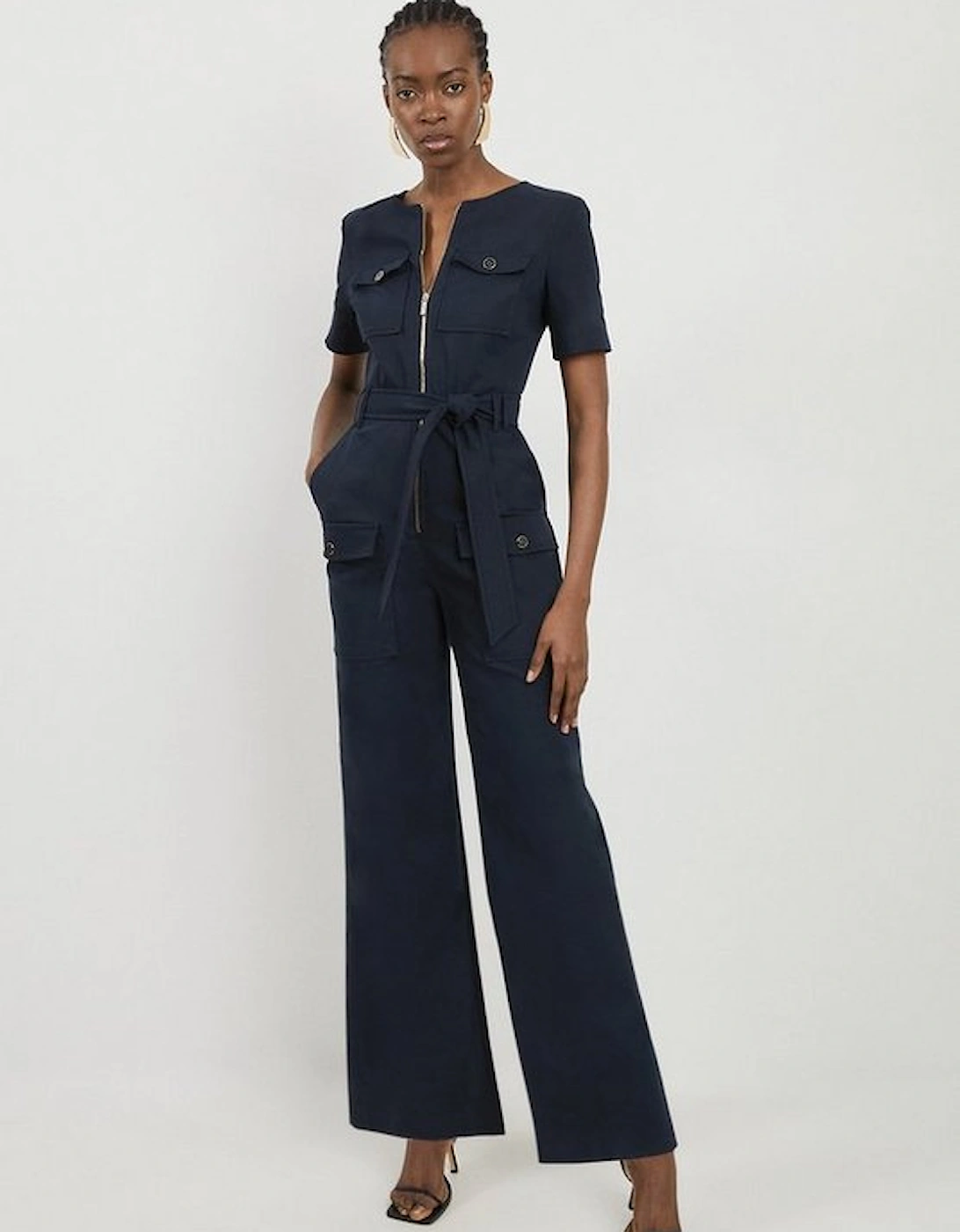 Cargo Pocket Belted Wide Leg Tailored Jumpsuit, 5 of 4