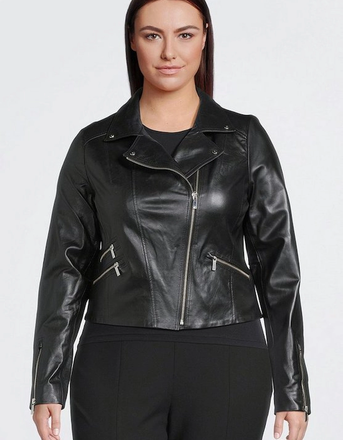 Plus Size Leather Signature Biker Jacket, 2 of 1