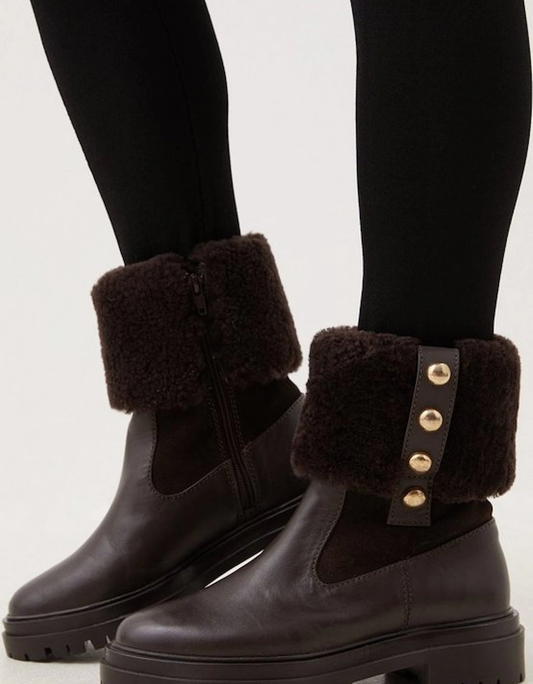 Shearling Leather Trim Detail Chelsea Boot