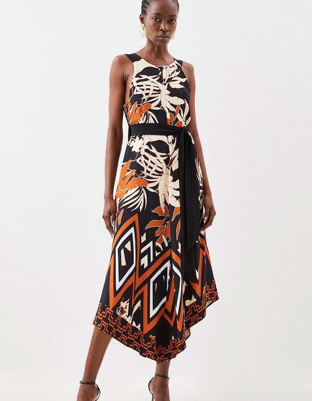 Abstract Floral Border Printed Woven Midi Dress, 8 of 7