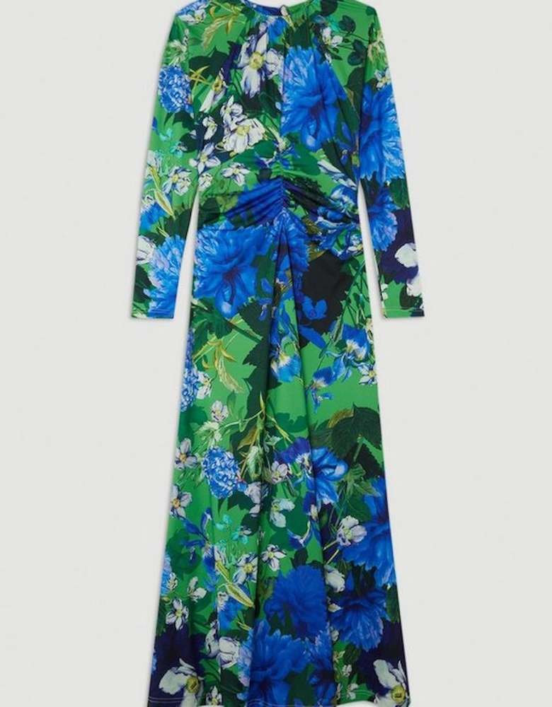 Floral Jungle Jersey Crepe Batwing Sleeve Maxi Dress