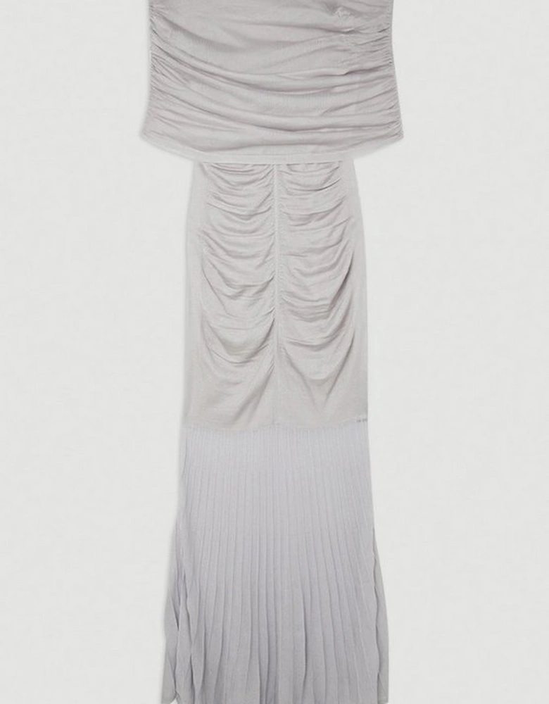 Viscose Blend Slinky Sheer Knit Bardot Maxi Dress