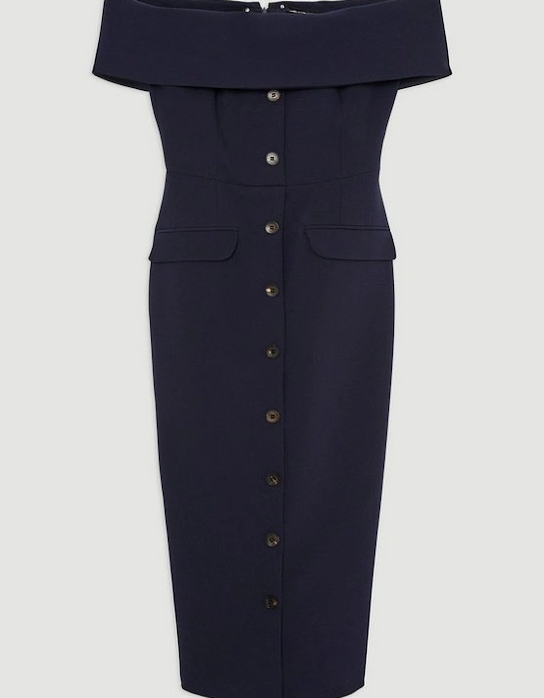 Clean Tailored Bardot Button Through Midi Dress