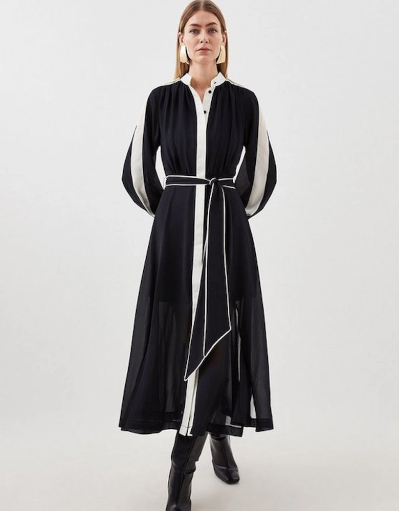 Military Mono Belted Woven Midi Dress