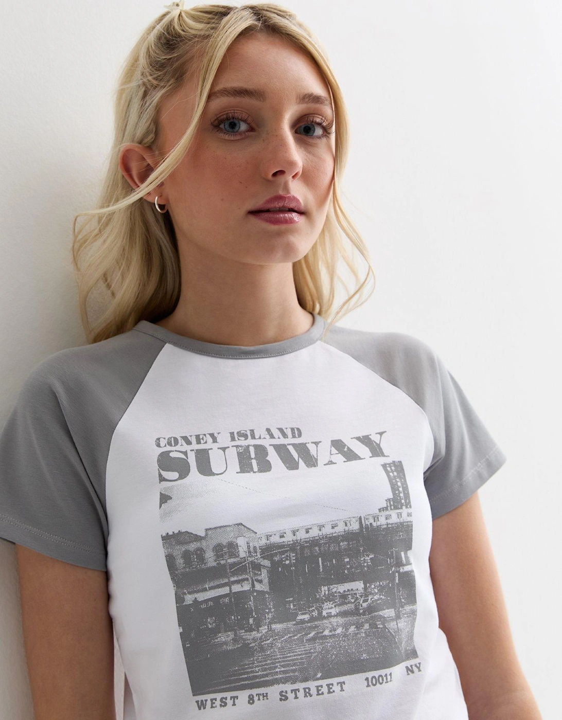Girls Grey Coney Island Logo Raglan T-Shirt