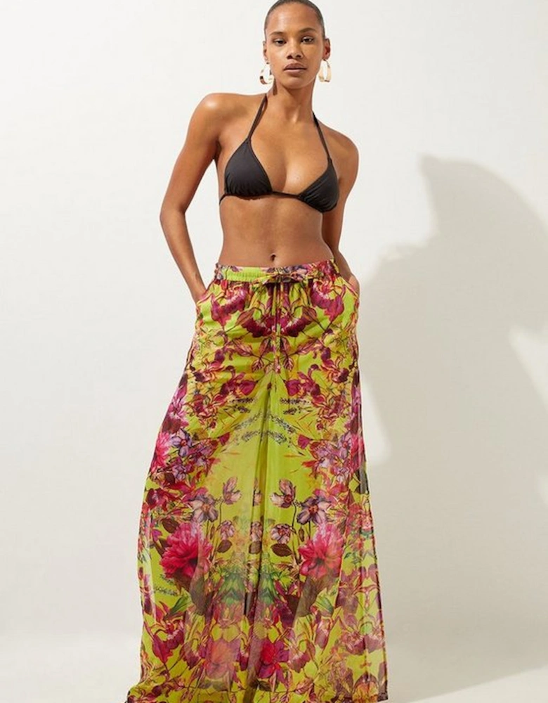 Mirrored Floral Georgette Beach Trousers