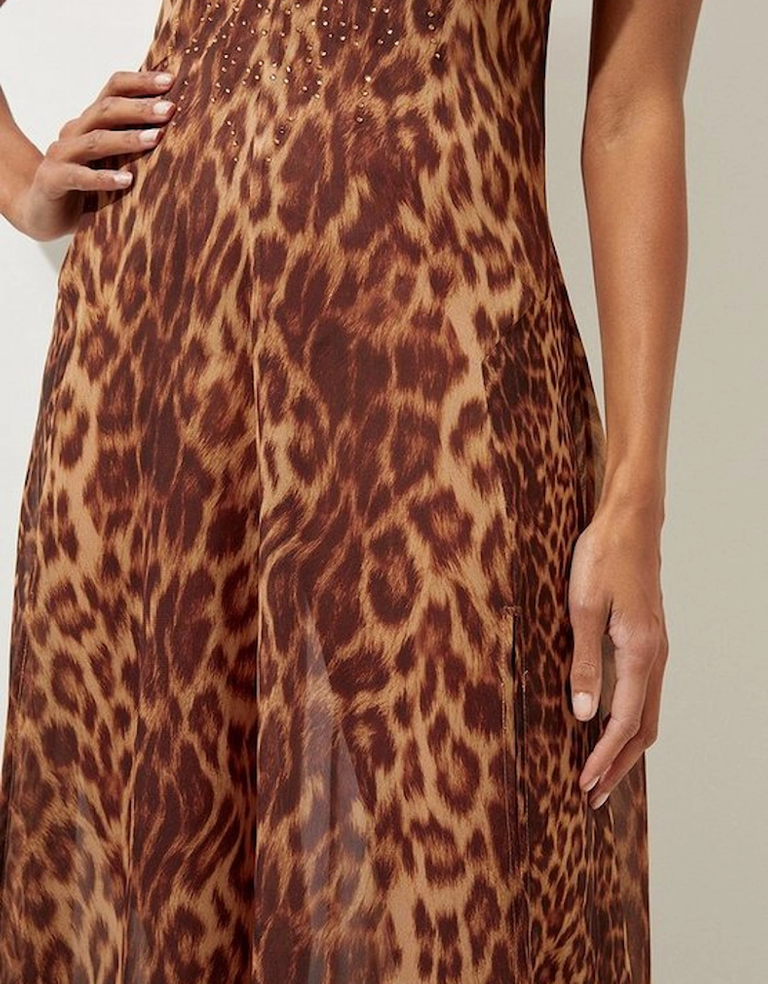 Cheetah Print Embellished Georgette Woven Beach Maxi Dress