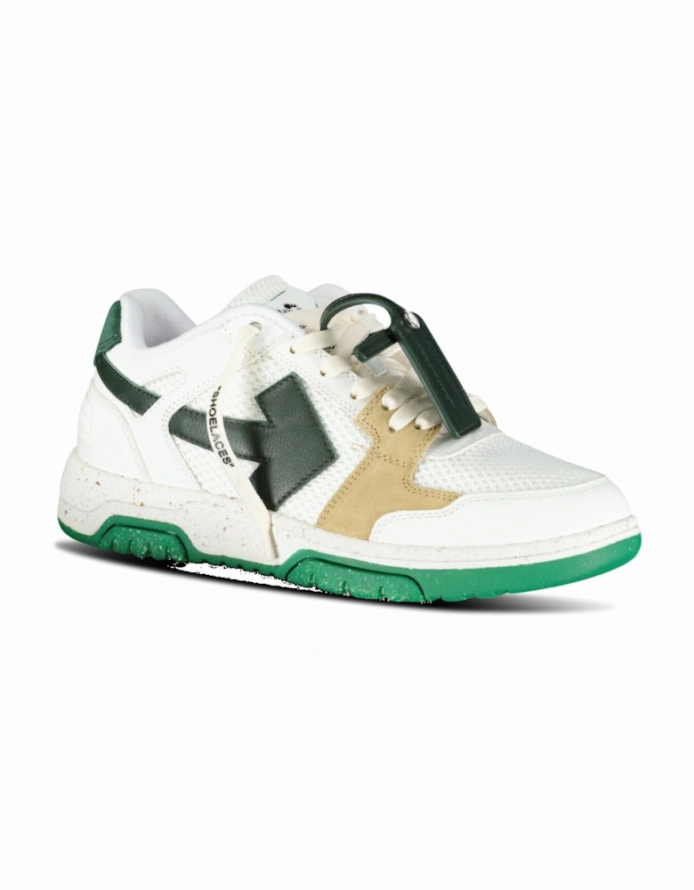 Out Of Office Calf Leather & Mesh Trainer White & Green