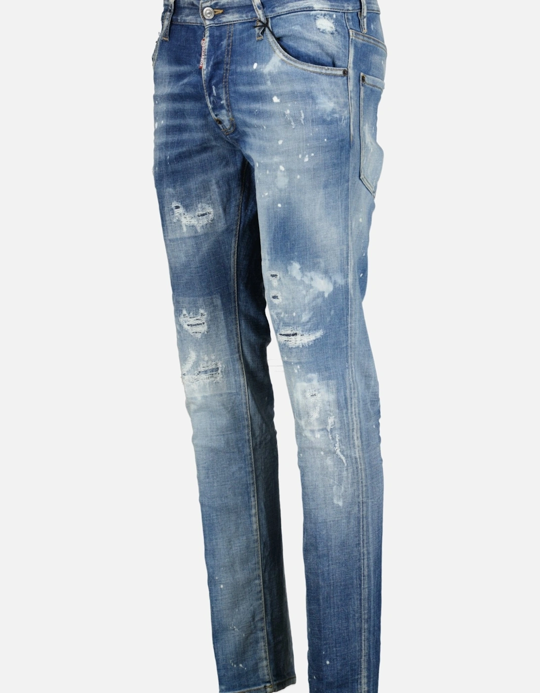 'Cool Guy' Paint Splatter Slim Fit Jeans Blue