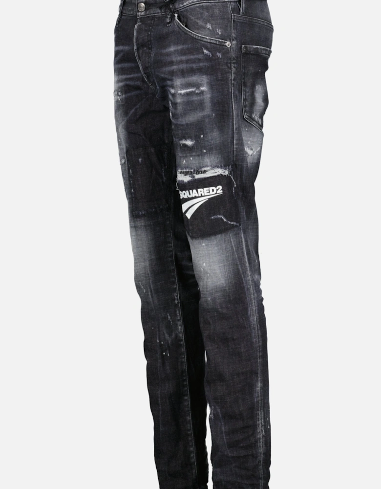 'Cool Guy' Print Logo Slim Fit Jeans Black