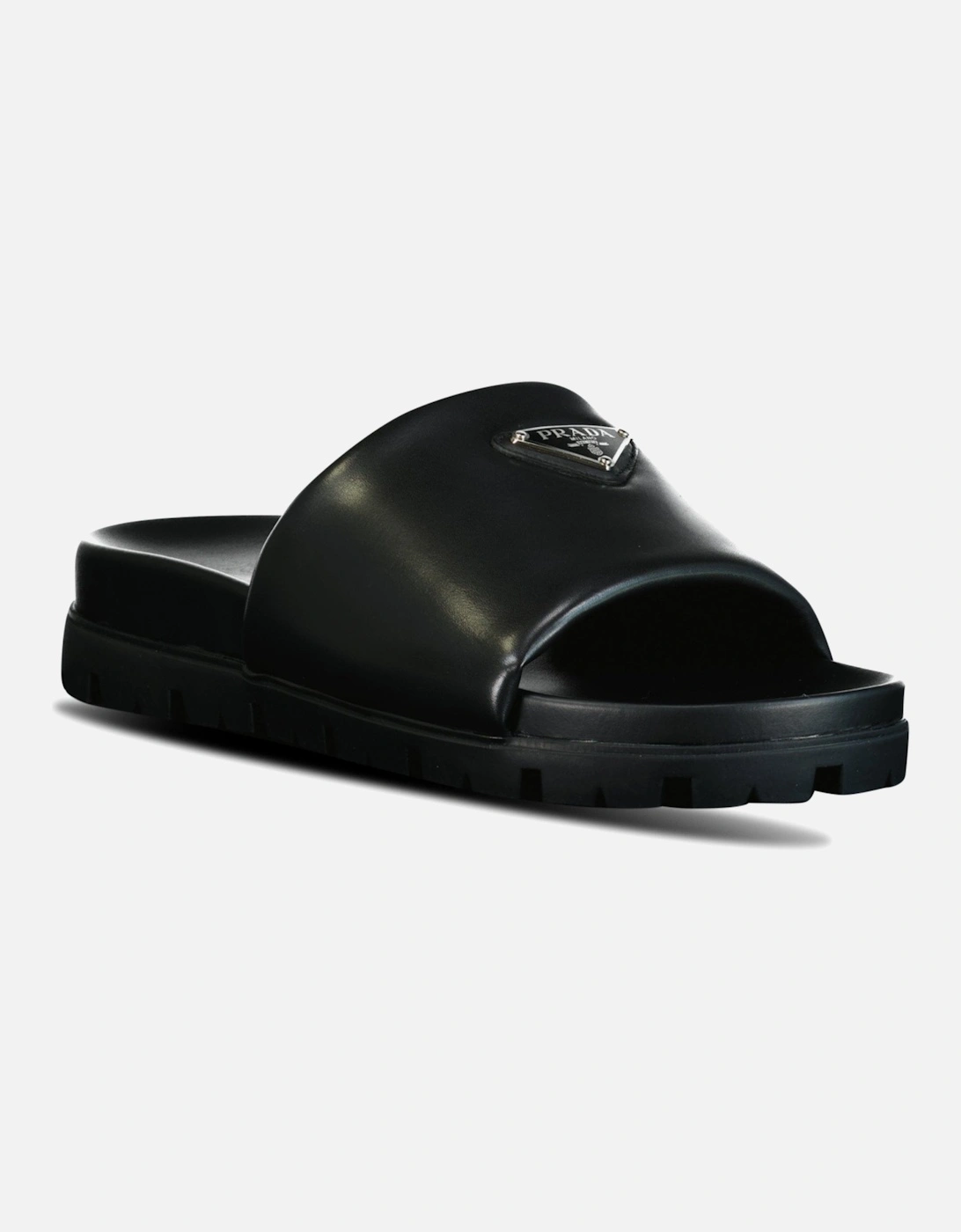 TRIANGLE LOGO CHUNKY NAPPA LEATHER SLIDES BLACK, 4 of 3