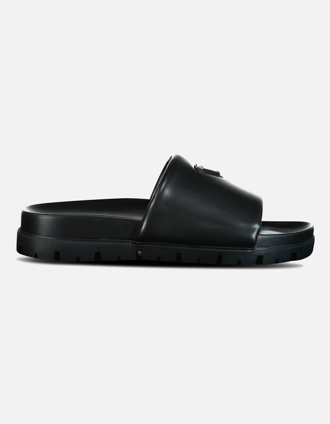 TRIANGLE LOGO CHUNKY NAPPA LEATHER SLIDES BLACK