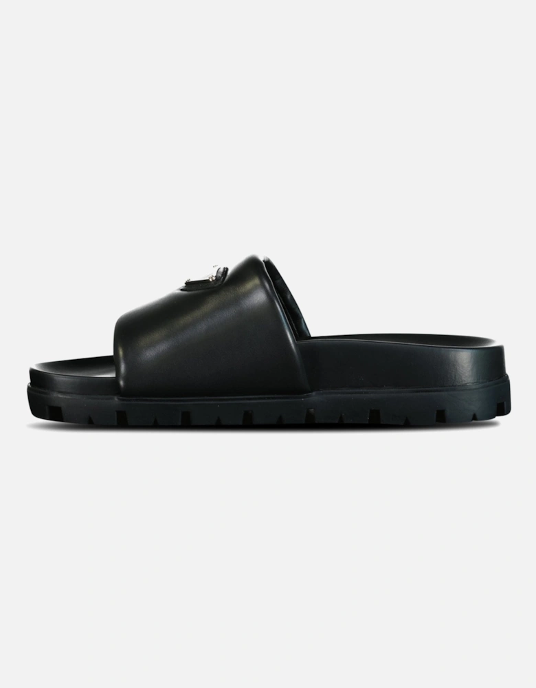 TRIANGLE LOGO CHUNKY NAPPA LEATHER SLIDES BLACK