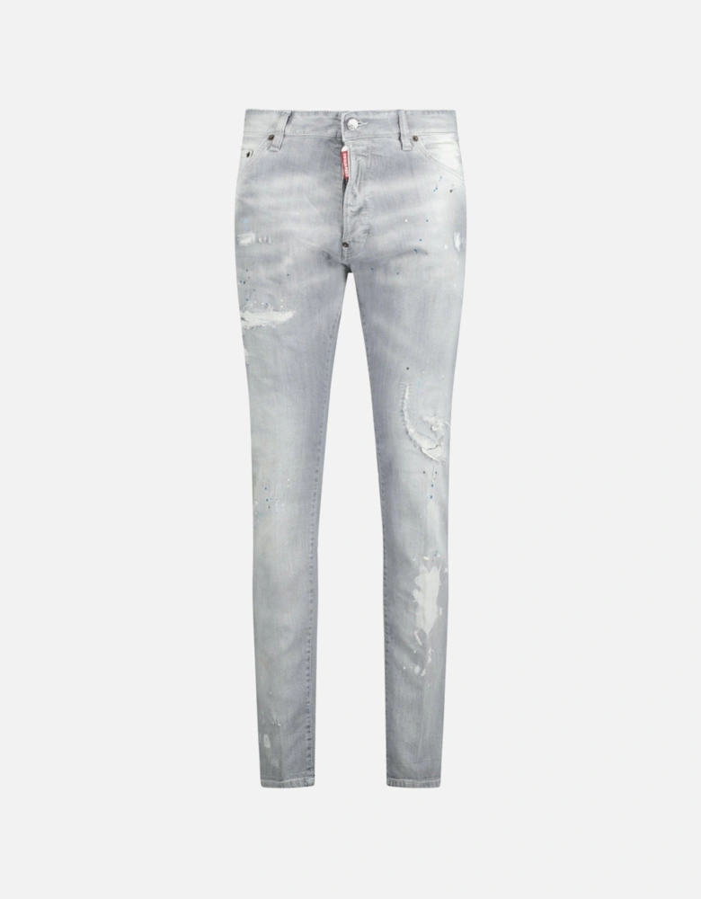 'Cool Guy' Paint Splash Logo Slim Fit Jeans Light Grey