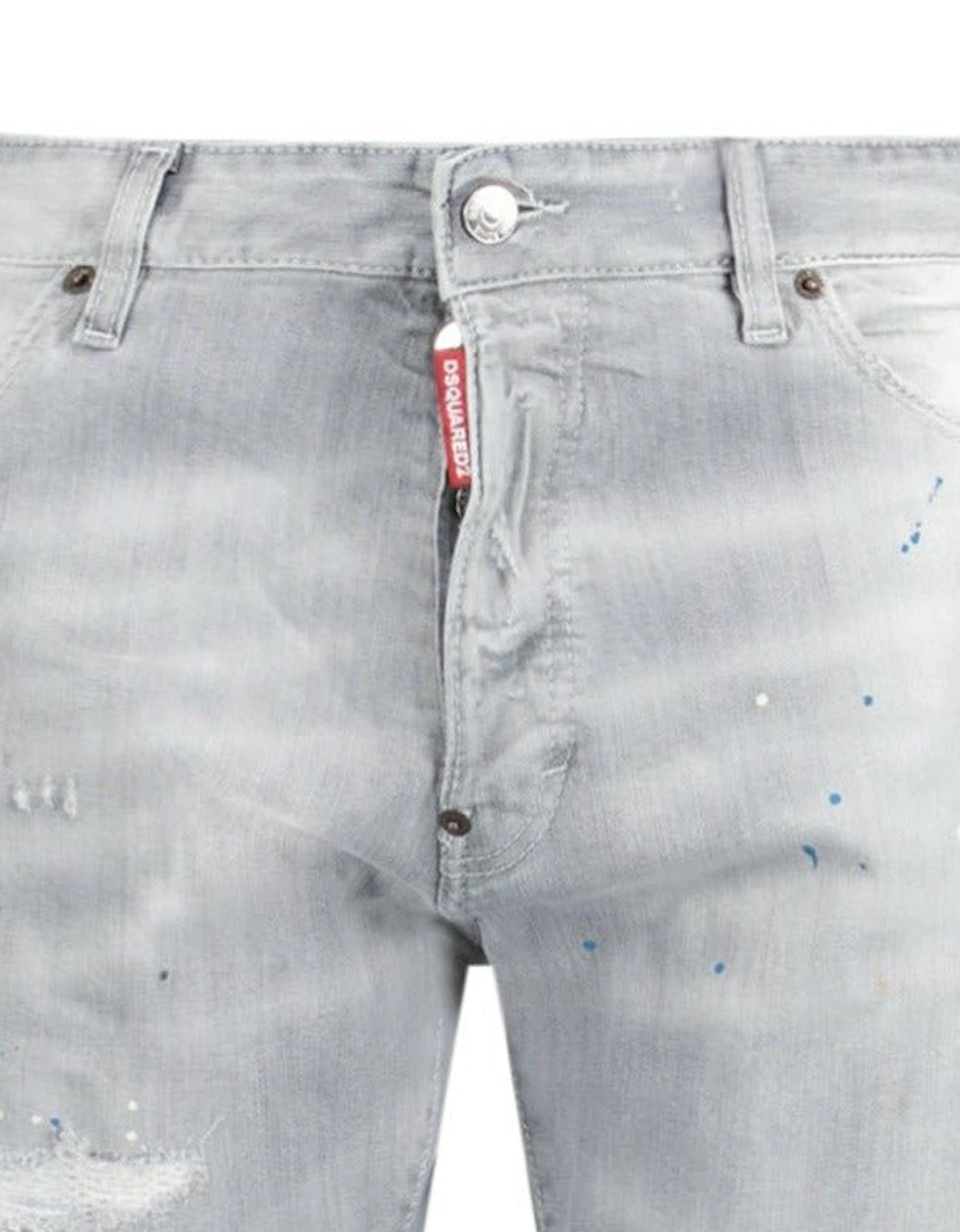 'Cool Guy' Paint Splash Logo Slim Fit Jeans Light Grey